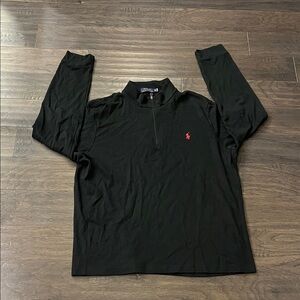 Polo Ralph Lauren 1/4 Zip Long Sleeve T Shirt Pima Cotton Black Mens Size XL